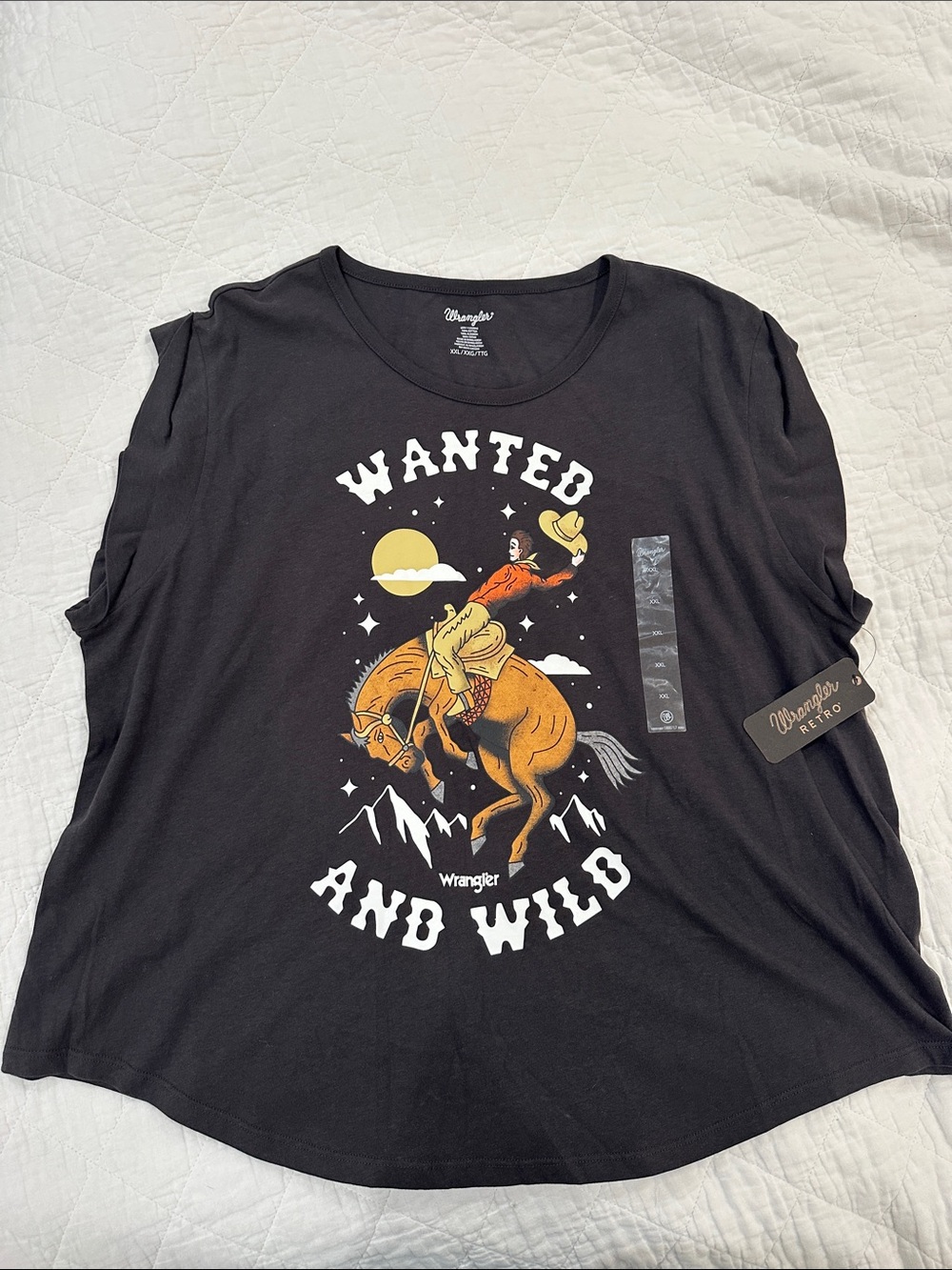 Wrangler Black Graphic Tee with Yellow & Orange Rodeo Print